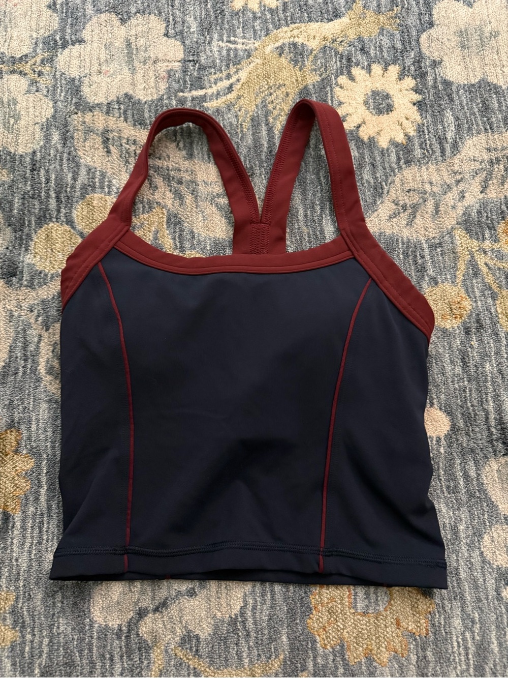NWOT lululemon athletica Navy Crop Tank Bra with Burgundy Trim